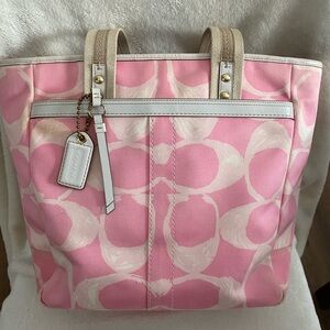 Coach Pink and Cream Tote with Circle Design